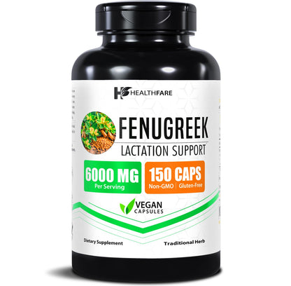 Healthfare Fenugreek Seed Extract 6000mg | 150 Vegan Capsules | Concentrated Herbal Supplement | Non-GMO, Gluten-Free | Made in USA - dailyvitalstore