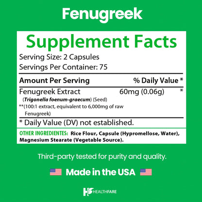 Healthfare Fenugreek Seed Extract 6000mg | 150 Vegan Capsules | Concentrated Herbal Supplement | Non-GMO, Gluten-Free | Made in USA - dailyvitalstore