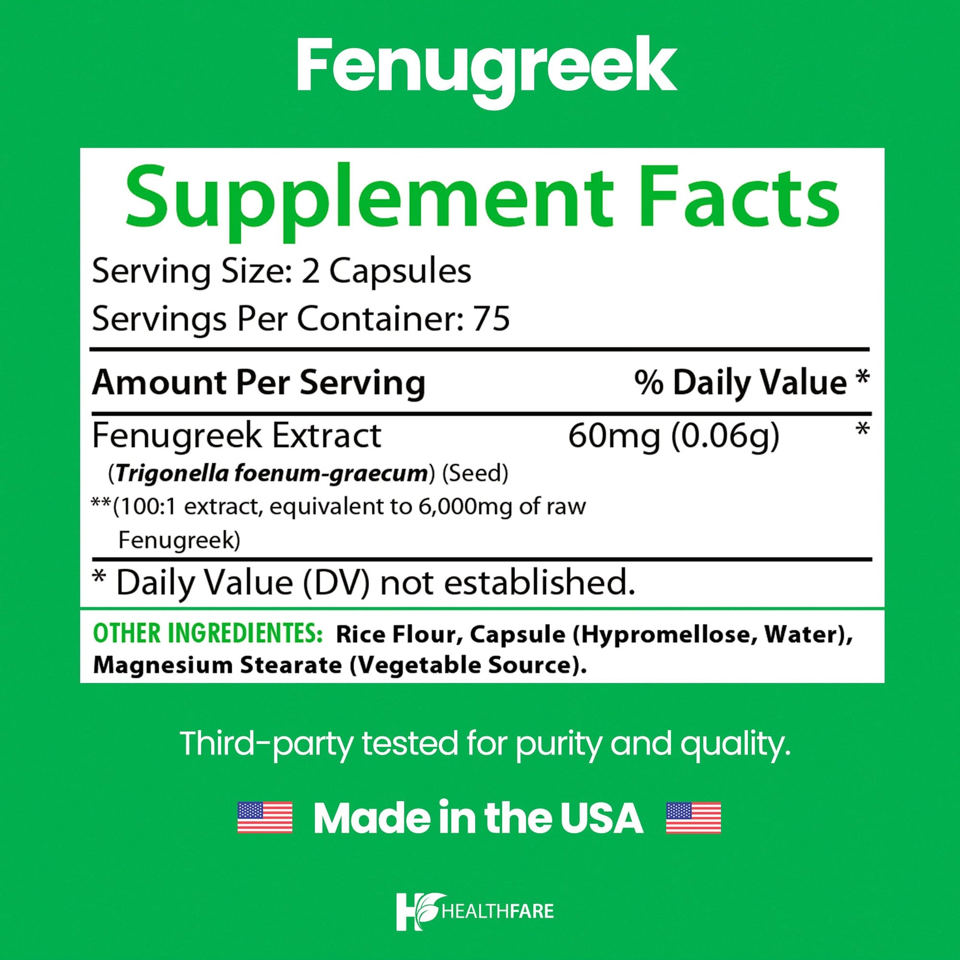 Healthfare Fenugreek Seed Extract 6000mg | 150 Vegan Capsules | Concentrated Herbal Supplement | Non-GMO, Gluten-Free | Made in USA - dailyvitalstore