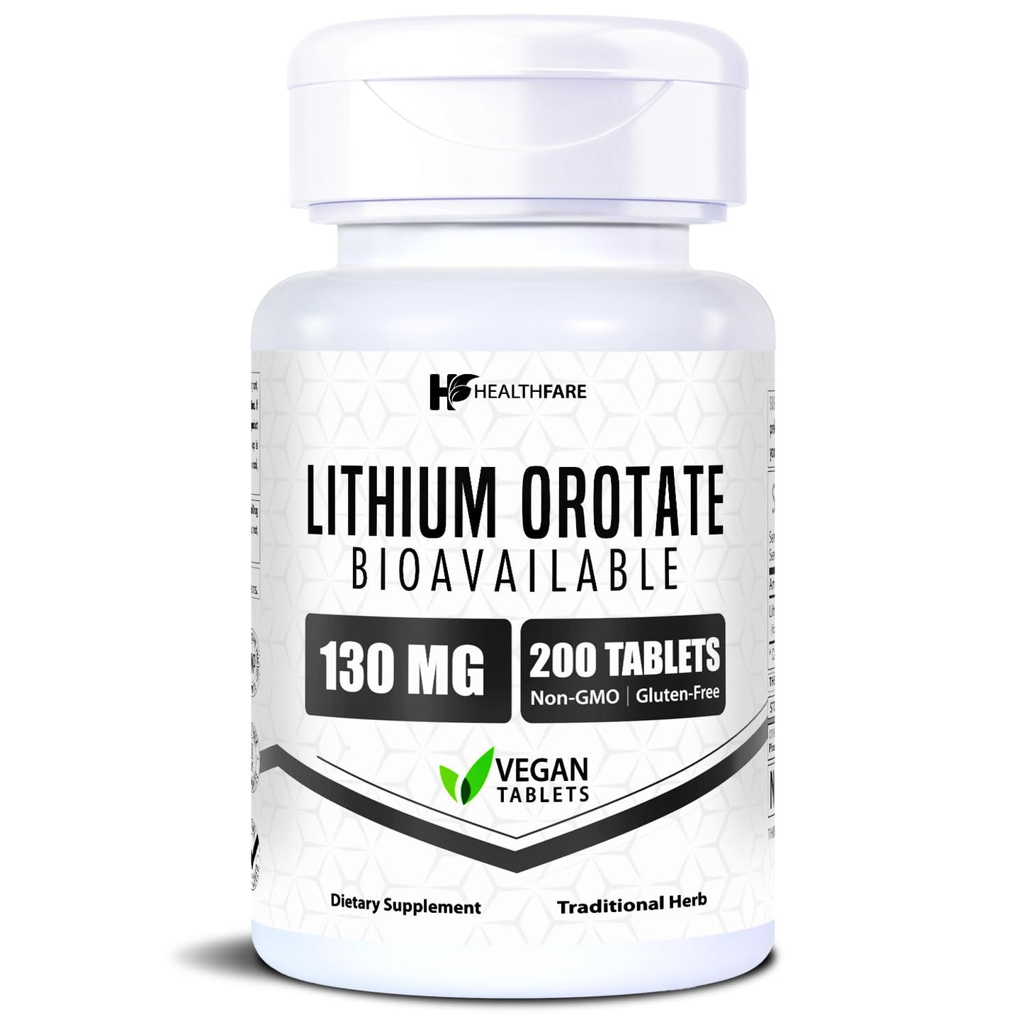 HealthFare Lithium Orotate Supplement 130mg | 200 Vegetarian Tablets | High Bioavailability Trace Mineral | Mood, Brain & Memory Support - dailyvitalstore