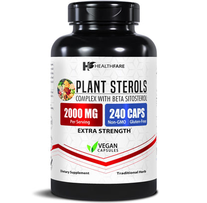 Healthfare Plant Sterols Capsules 2000mg | 240 Vegan Capsules | Beta Sitosterol & Phytosterol Complex | Plant-Based Supplement | Non-GMO & Gluten-Free | Made in the USA - dailyvitalstore