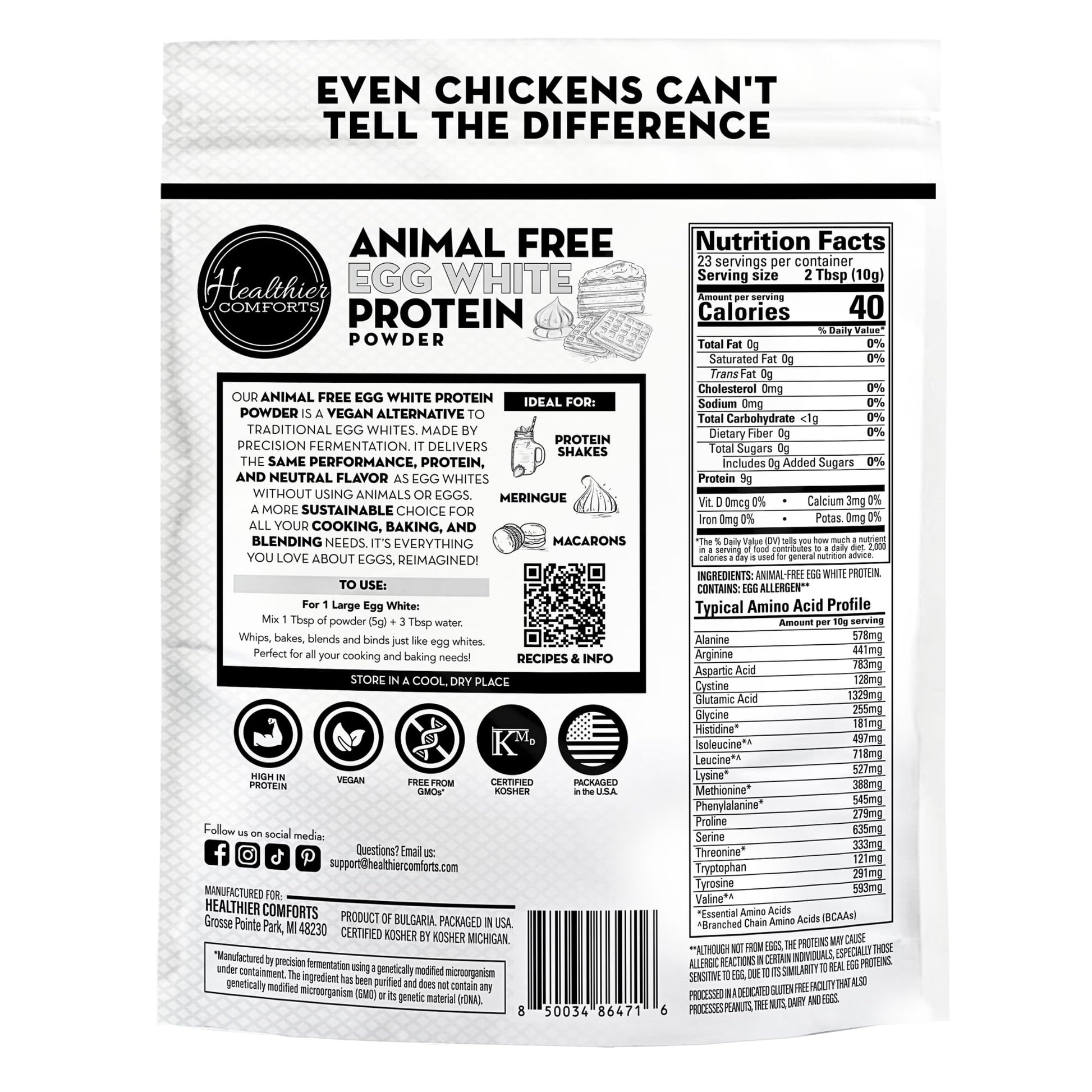 Healthier Comforts Animal-Free Egg White Protein Powder | Make Vegan Egg Omelets, Angel Food Cake, Meringue, Protein Shakes | Whips and Binds Just Like Traditional Egg Whites (8 oz) - dailyvitalstore