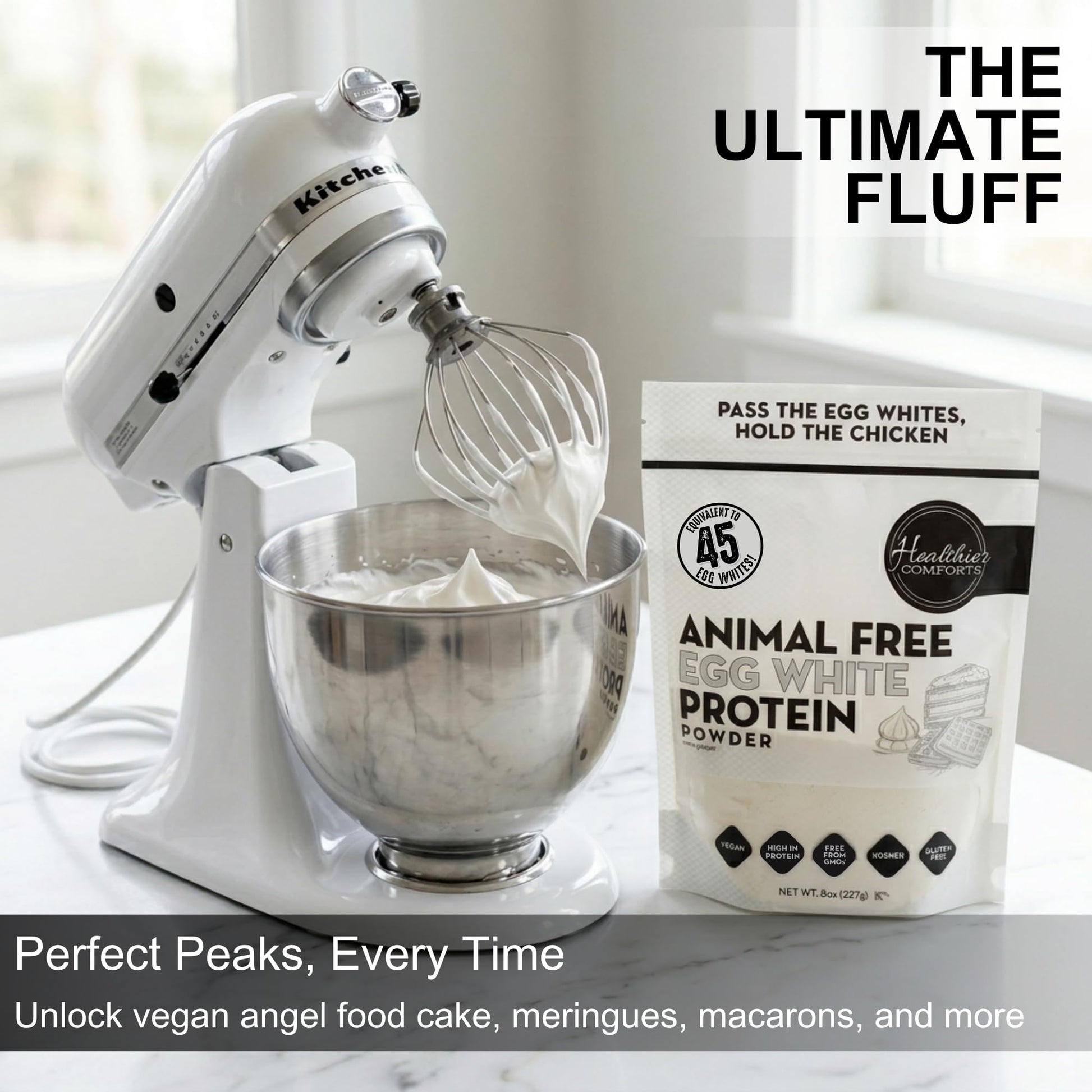 Healthier Comforts Animal-Free Egg White Protein Powder | Make Vegan Egg Omelets, Angel Food Cake, Meringue, Protein Shakes | Whips and Binds Just Like Traditional Egg Whites (8 oz) - dailyvitalstore