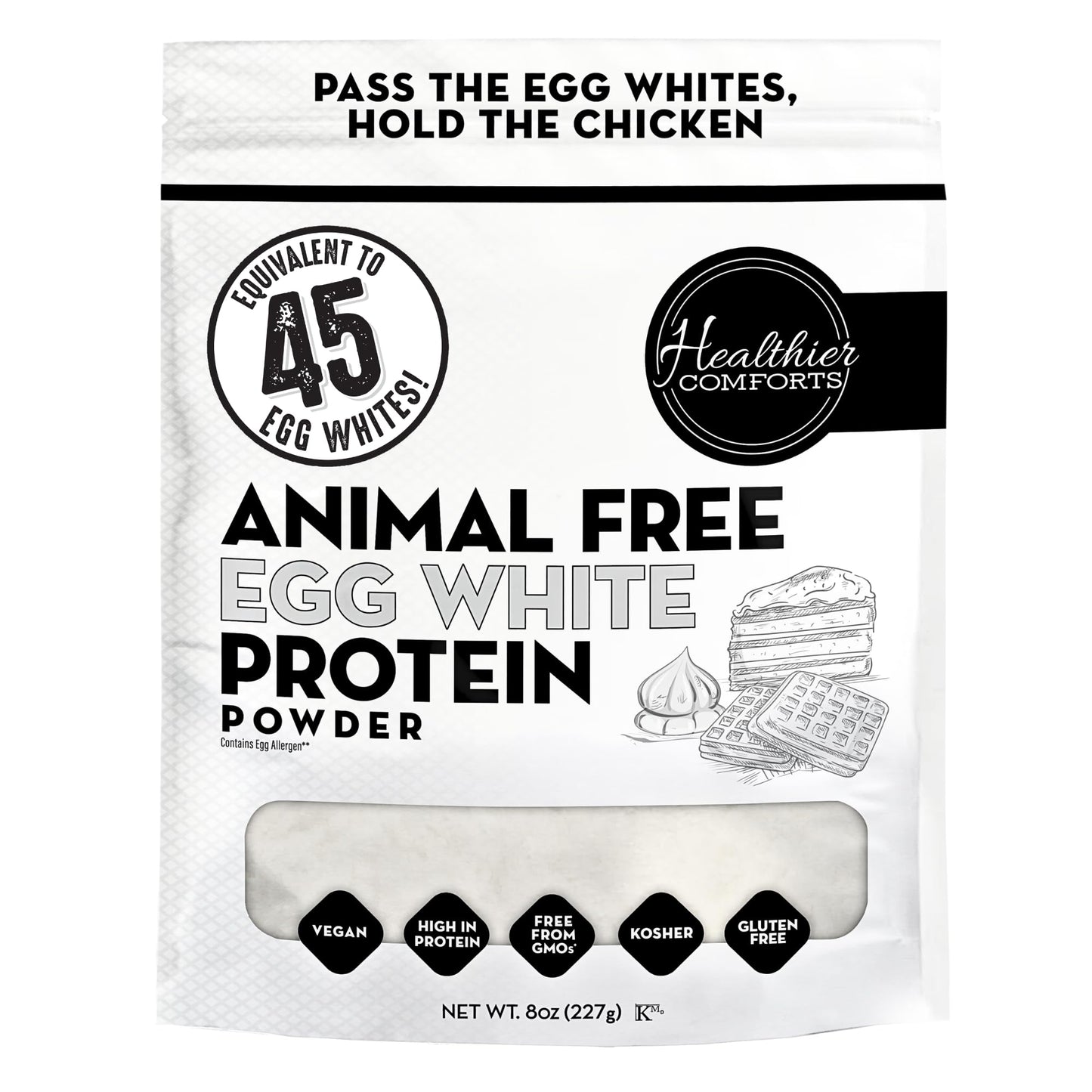 Healthier Comforts Animal-Free Egg White Protein Powder | Make Vegan Egg Omelets, Angel Food Cake, Meringue, Protein Shakes | Whips and Binds Just Like Traditional Egg Whites (8 oz) - dailyvitalstore