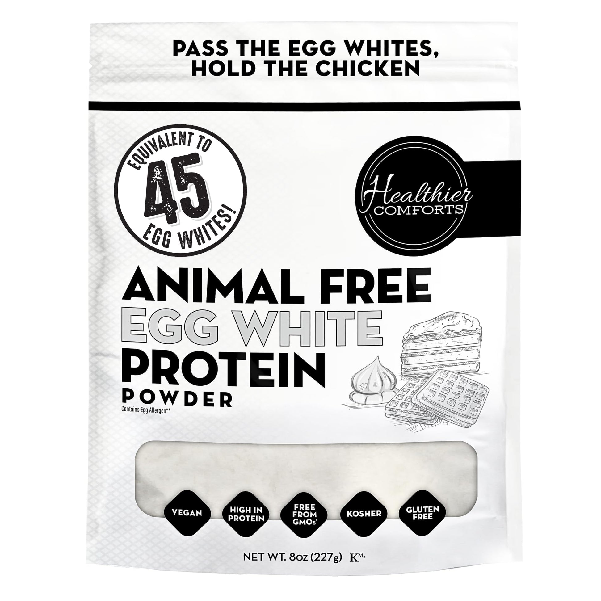 Healthier Comforts Animal-Free Egg White Protein Powder | Make Vegan Egg Omelets, Angel Food Cake, Meringue, Protein Shakes | Whips and Binds Just Like Traditional Egg Whites (8 oz) - dailyvitalstore
