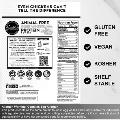 Healthier Comforts Animal-Free Egg White Protein Powder | Make Vegan Egg Omelets, Angel Food Cake, Meringue, Protein Shakes | Whips and Binds Just Like Traditional Egg Whites (8 oz) - dailyvitalstore