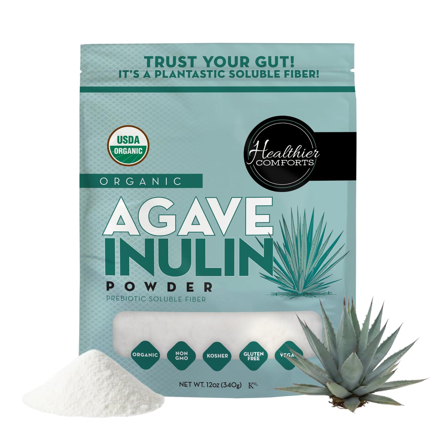 Healthier Comforts Organic Inulin Powder (12 oz) from Blue Agave | Soluble Prebiotic Fiber, Gentle on Digestion, Non-GMO | Perfect for Coffee, Baking & Cooking - dailyvitalstore