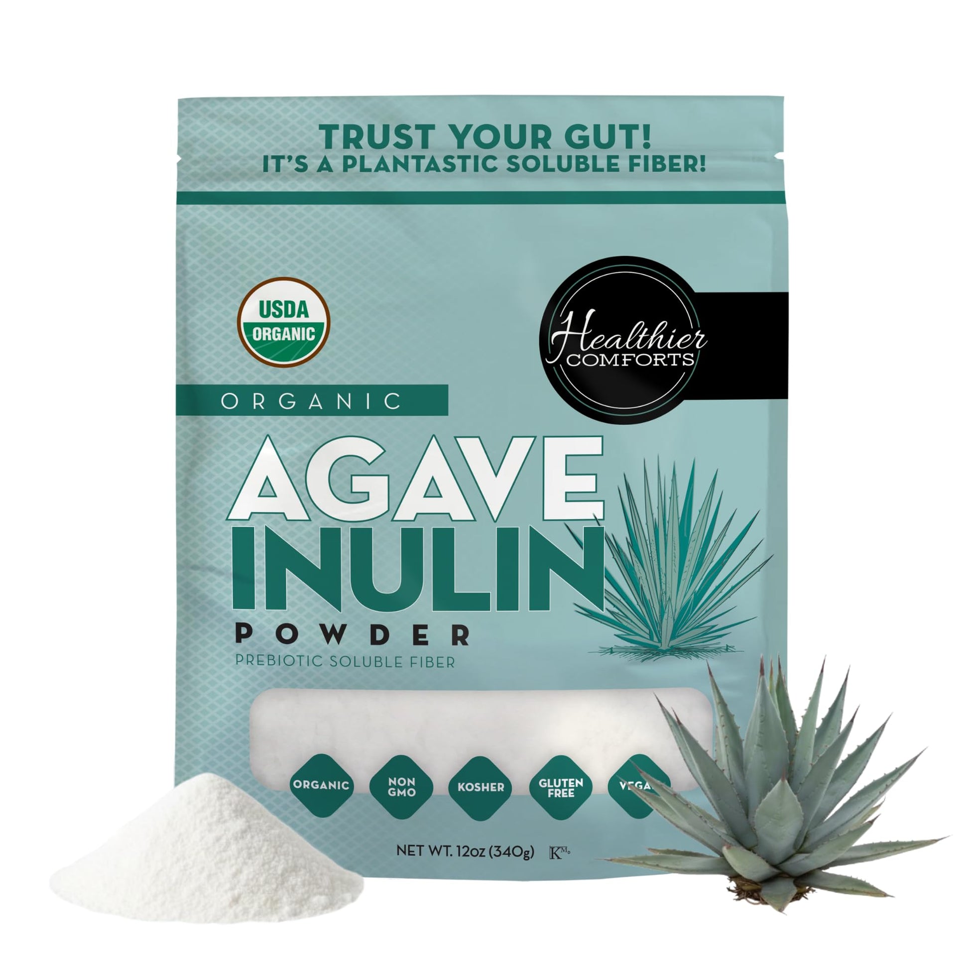 Healthier Comforts Organic Inulin Powder (12 oz) from Blue Agave | Soluble Prebiotic Fiber, Gentle on Digestion, Non-GMO | Perfect for Coffee, Baking & Cooking - dailyvitalstore