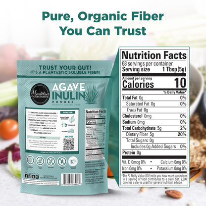 Healthier Comforts Organic Inulin Powder (12 oz) from Blue Agave | Soluble Prebiotic Fiber, Gentle on Digestion, Non-GMO | Perfect for Coffee, Baking & Cooking - dailyvitalstore
