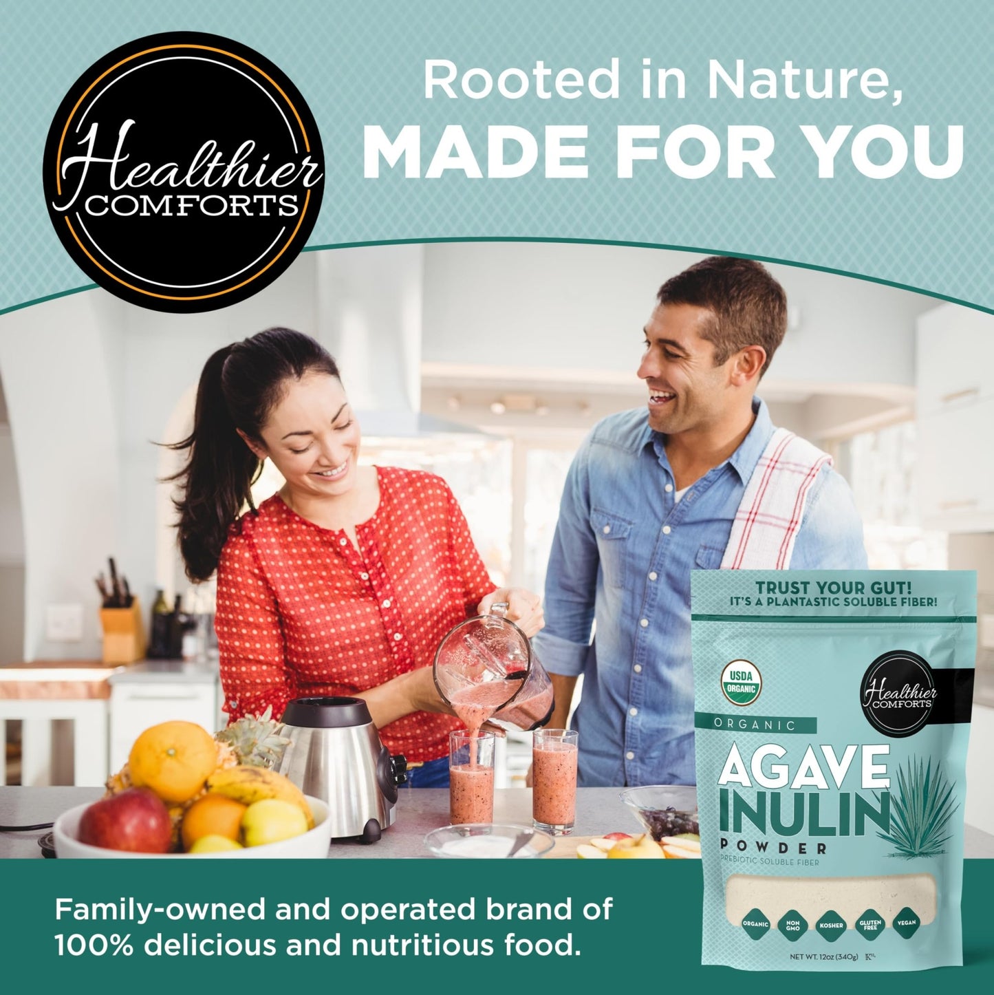 Healthier Comforts Organic Inulin Powder (12 oz) from Blue Agave | Soluble Prebiotic Fiber, Gentle on Digestion, Non-GMO | Perfect for Coffee, Baking & Cooking - dailyvitalstore