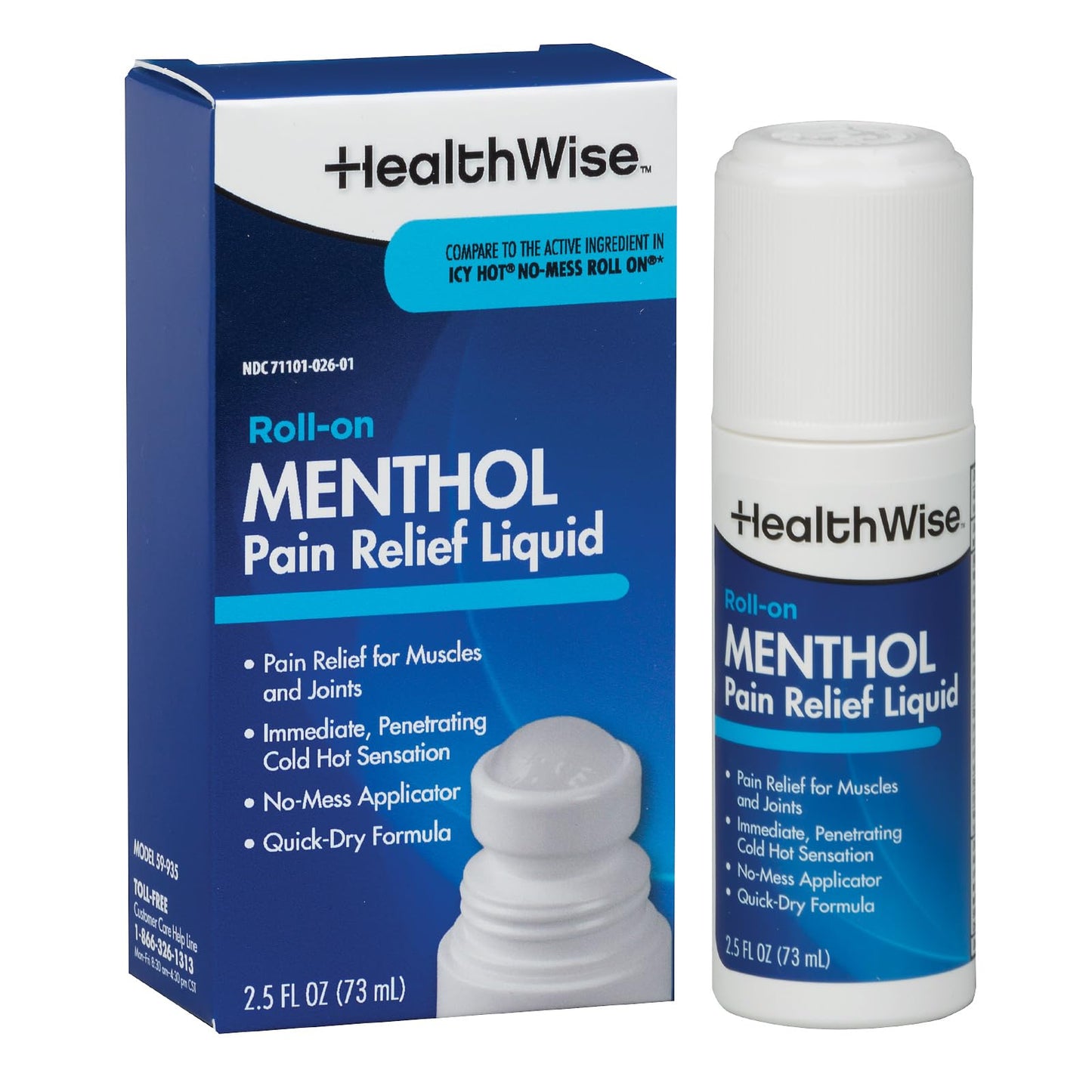 HealthWise 16% Menthol Roll-On | Cold Hot Sensation | Pain Relief Liquid | 2.5 oz. 73 mL | Non-Greasy Formula | Immediate Penetrating Action | Topical Analgesic - dailyvitalstore