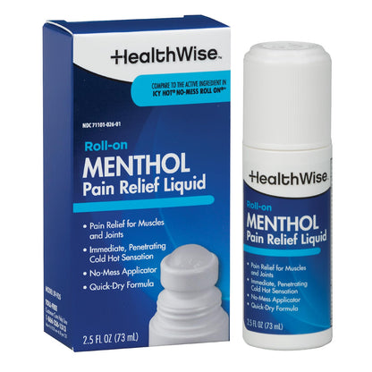 HealthWise 16% Menthol Roll-On | Cold Hot Sensation | Pain Relief Liquid | 2.5 oz. 73 mL | Non-Greasy Formula | Immediate Penetrating Action | Topical Analgesic - dailyvitalstore