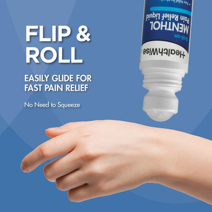 HealthWise 16% Menthol Roll-On | Cold Hot Sensation | Pain Relief Liquid | 2.5 oz. 73 mL | Non-Greasy Formula | Immediate Penetrating Action | Topical Analgesic - dailyvitalstore