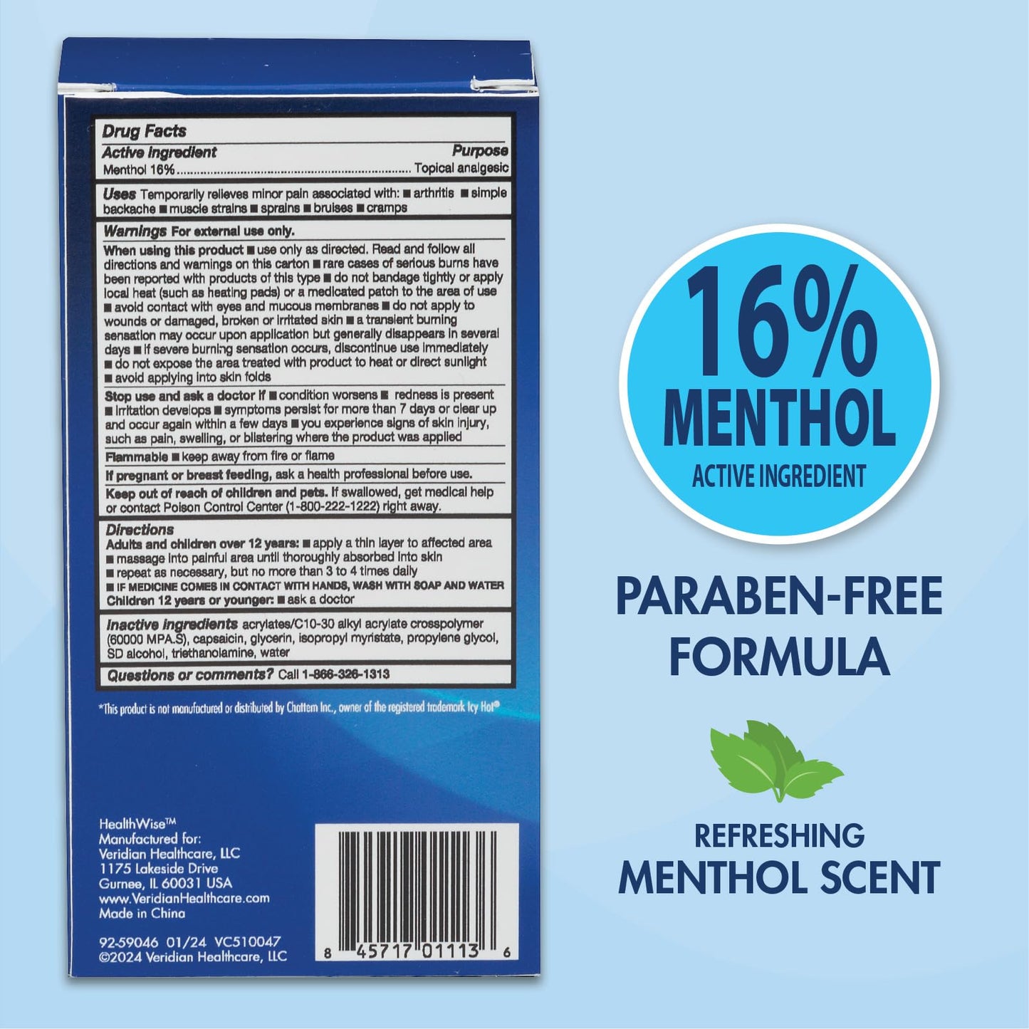 HealthWise 16% Menthol Roll-On | Cold Hot Sensation | Pain Relief Liquid | 2.5 oz. 73 mL | Non-Greasy Formula | Immediate Penetrating Action | Topical Analgesic - dailyvitalstore