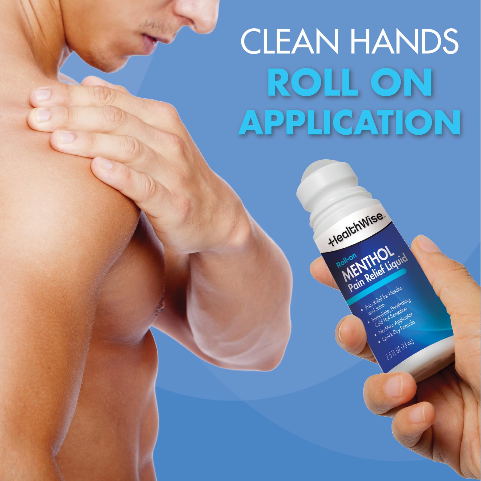 HealthWise 16% Menthol Roll-On | Cold Hot Sensation | Pain Relief Liquid | 2.5 oz. 73 mL | Non-Greasy Formula | Immediate Penetrating Action | Topical Analgesic - dailyvitalstore