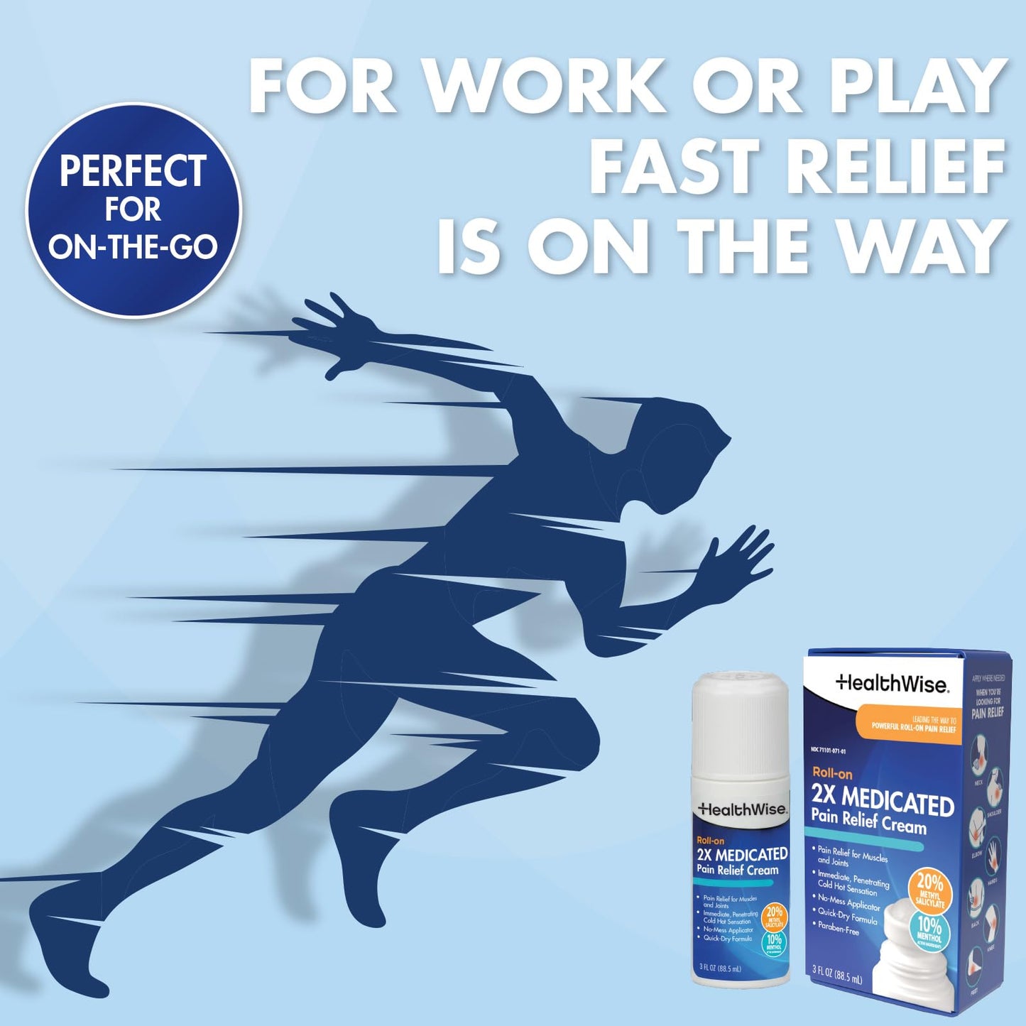 HealthWise 2X Medicated Roll-On | 10% Menthol + 20% Methyl Salicylate | Pain Relief Cream | 3 oz. 88.5 mL | Quick-Dry Formula | Immediate Penetrating Action | Topical Analgesic - dailyvitalstore