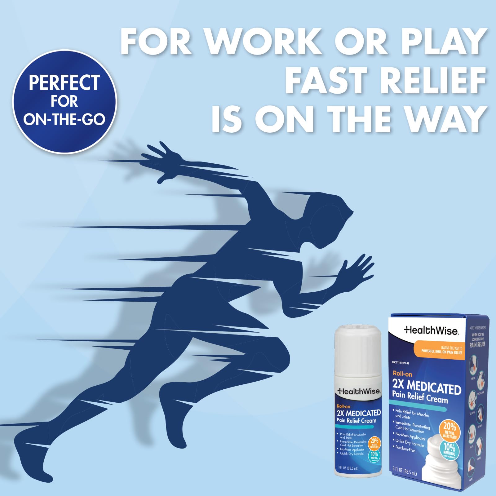 HealthWise 2X Medicated Roll-On | 10% Menthol + 20% Methyl Salicylate | Pain Relief Cream | 3 oz. 88.5 mL | Quick-Dry Formula | Immediate Penetrating Action | Topical Analgesic - dailyvitalstore