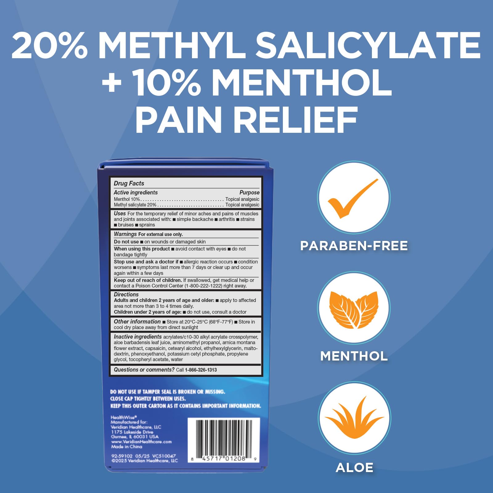 HealthWise 2X Medicated Roll-On | 10% Menthol + 20% Methyl Salicylate | Pain Relief Cream | 3 oz. 88.5 mL | Quick-Dry Formula | Immediate Penetrating Action | Topical Analgesic - dailyvitalstore