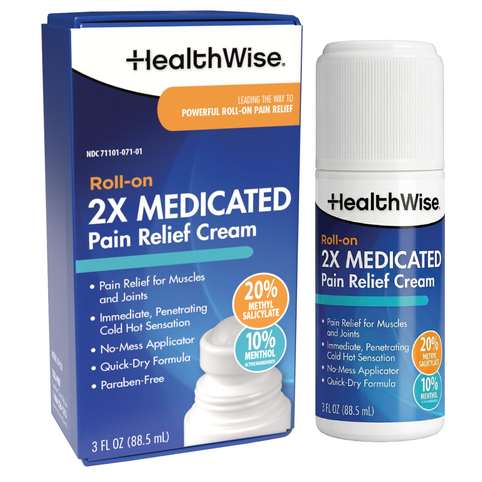 HealthWise 2X Medicated Roll-On | 10% Menthol + 20% Methyl Salicylate | Pain Relief Cream | 3 oz. 88.5 mL | Quick-Dry Formula | Immediate Penetrating Action | Topical Analgesic - dailyvitalstore