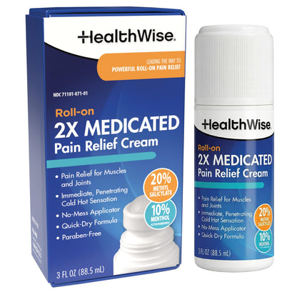 HealthWise 2X Medicated Roll-On | 10% Menthol + 20% Methyl Salicylate | Pain Relief Cream | 3 oz. 88.5 mL | Quick-Dry Formula | Immediate Penetrating Action | Topical Analgesic - dailyvitalstore