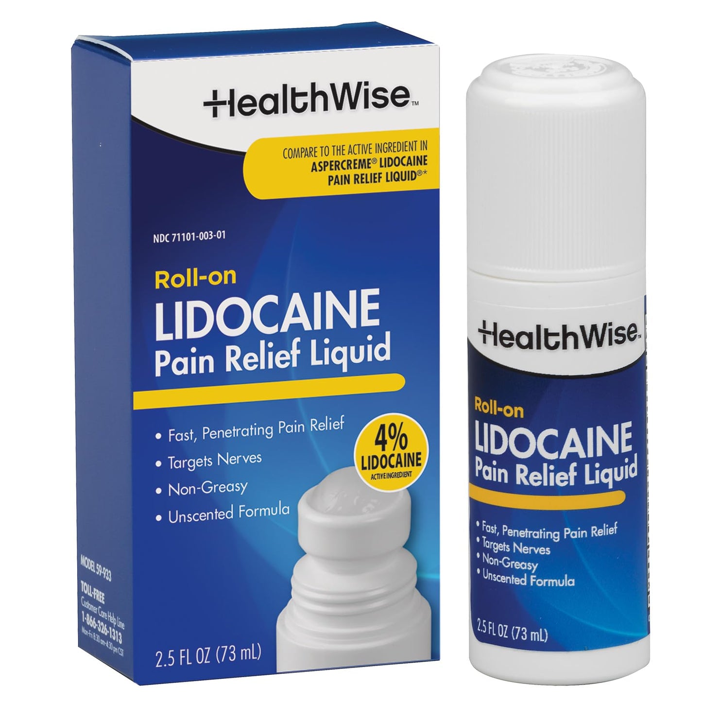 HealthWise 4% Lidocaine Roll-On | OTC Strength | Pain Relief Liquid | 2.5 oz. 73 mL | Non-Greasy, Unscented Formula | Topical Anesthetic - dailyvitalstore