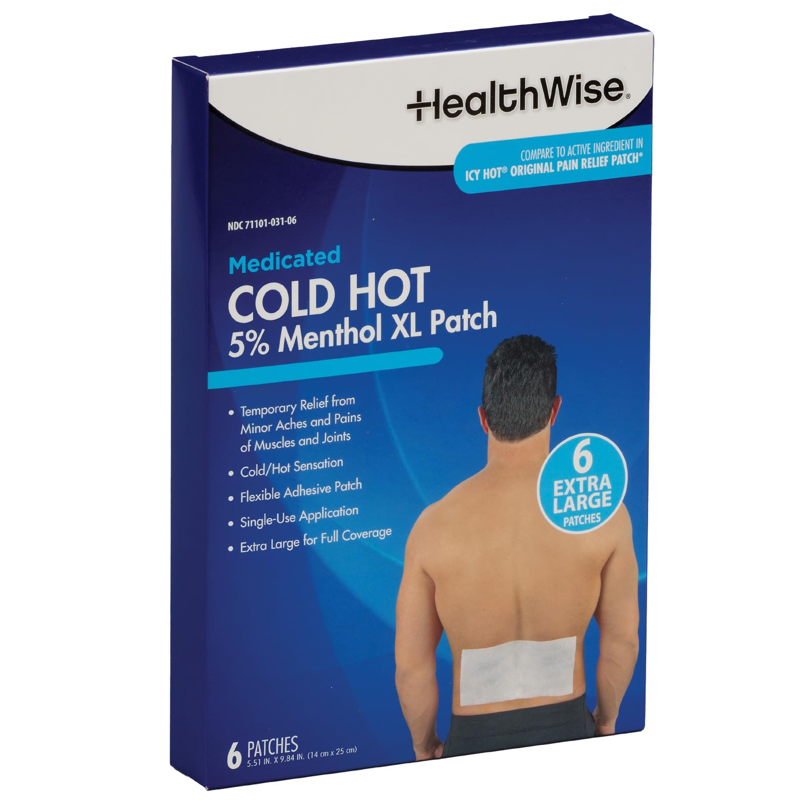 HealthWise Cold Hot Medicated Menthol XL Patch | 5% Menthol | Back and Large Areas | 5.51” x 9.84” | 6-Count | Paraben-Free | Soothes Minor Aches and Pains | Super-Size Relief - dailyvitalstore