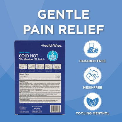 HealthWise Cold Hot Medicated Menthol XL Patch | 5% Menthol | Back and Large Areas | 5.51” x 9.84” | 6-Count | Paraben-Free | Soothes Minor Aches and Pains | Super-Size Relief - dailyvitalstore