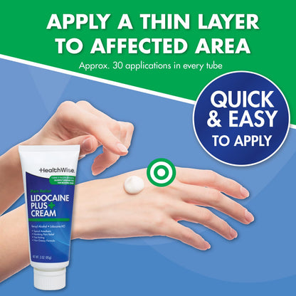 HealthWise Lidocaine Plus+ Cream | Numbs Away Pain | | Non-Greasy | 3.0 Oz | 4% OTC Lidocaine + 10% Benzyl Alcohol | Topical Anesthetic - dailyvitalstore