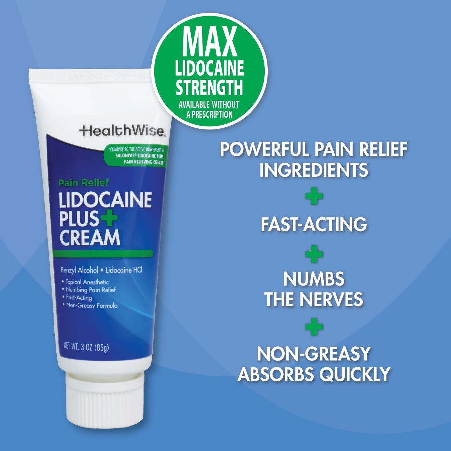 HealthWise Lidocaine Plus+ Cream | Numbs Away Pain | | Non-Greasy | 3.0 Oz | 4% OTC Lidocaine + 10% Benzyl Alcohol | Topical Anesthetic - dailyvitalstore