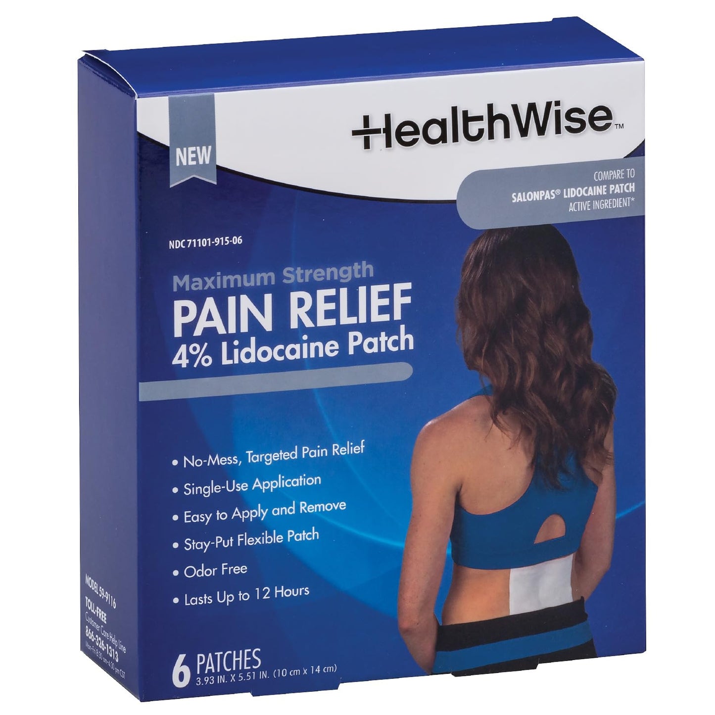 HealthWise Maximum Strength Pain Relief 4% Lidocaine Pain Relief Patch, Blue, (59-9116) - dailyvitalstore