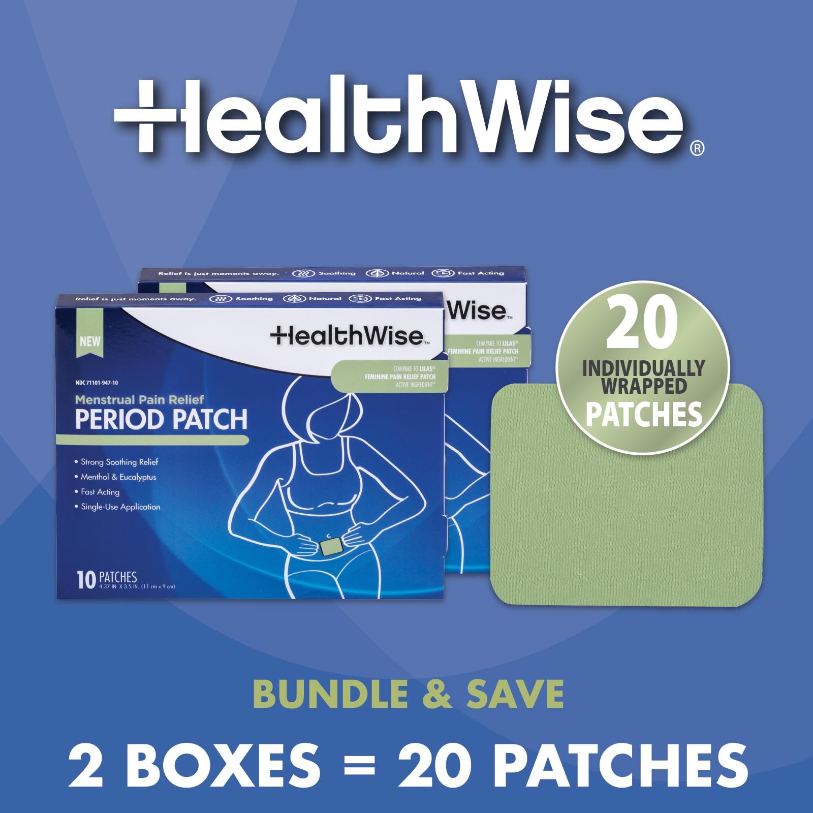 HealthWise Menstrual Pain Relief Bundle | Twenty 10% Menthol + Eucalyptus Period Patches | Generous XL Size Patch | Natural, Therapeutic Care at Home - dailyvitalstore