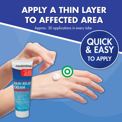 HealthWise Pain Relief Cream | Ultra OTC Strength | 4% Camphor + 10% Menthol + 30% Methly Saliclylate | Non-Greasy Formula | 4.0 Oz | Topical Analgesic - dailyvitalstore