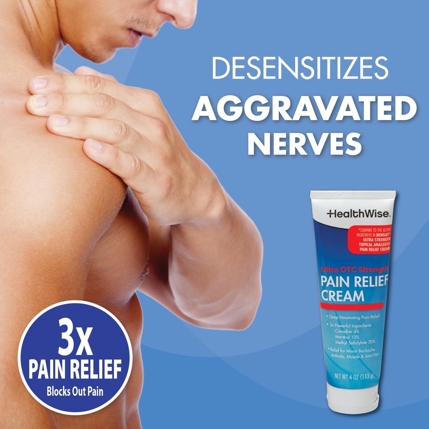 HealthWise Pain Relief Cream | Ultra OTC Strength | 4% Camphor + 10% Menthol + 30% Methly Saliclylate | Non-Greasy Formula | 4.0 Oz | Topical Analgesic - dailyvitalstore