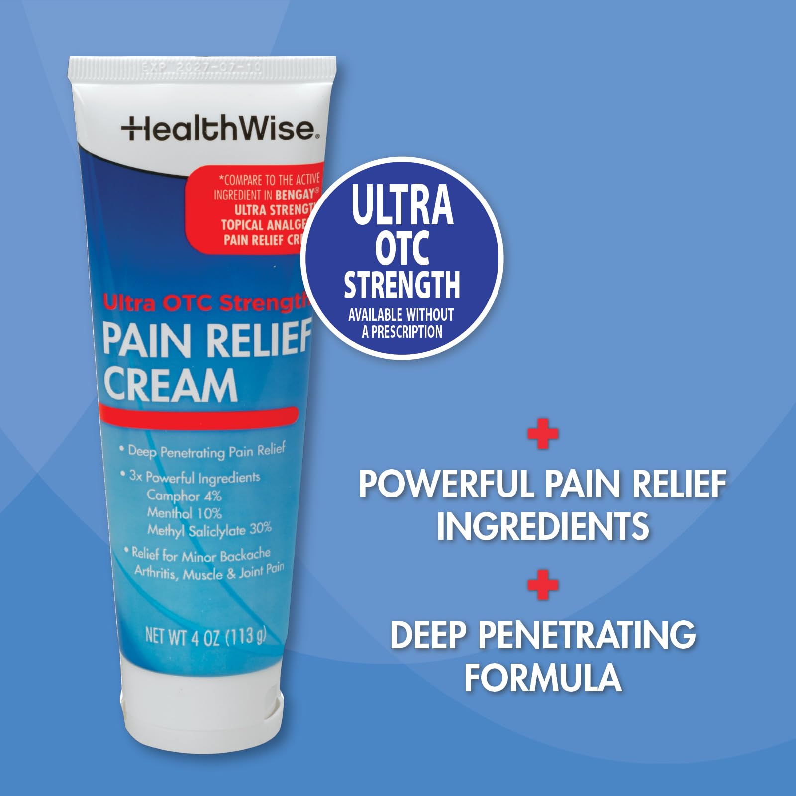 HealthWise Pain Relief Cream | Ultra OTC Strength | 4% Camphor + 10% Menthol + 30% Methly Saliclylate | Non-Greasy Formula | 4.0 Oz | Topical Analgesic - dailyvitalstore