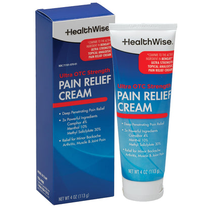 HealthWise Pain Relief Cream | Ultra OTC Strength | 4% Camphor + 10% Menthol + 30% Methly Saliclylate | Non-Greasy Formula | 4.0 Oz | Topical Analgesic - dailyvitalstore