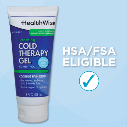 HealthWise Soothing Cold Therapy Gel | 4% Menthol | Vanishing Scent | 3.0 Oz | Arthritis Pain Relief | Topical Analgesic - dailyvitalstore