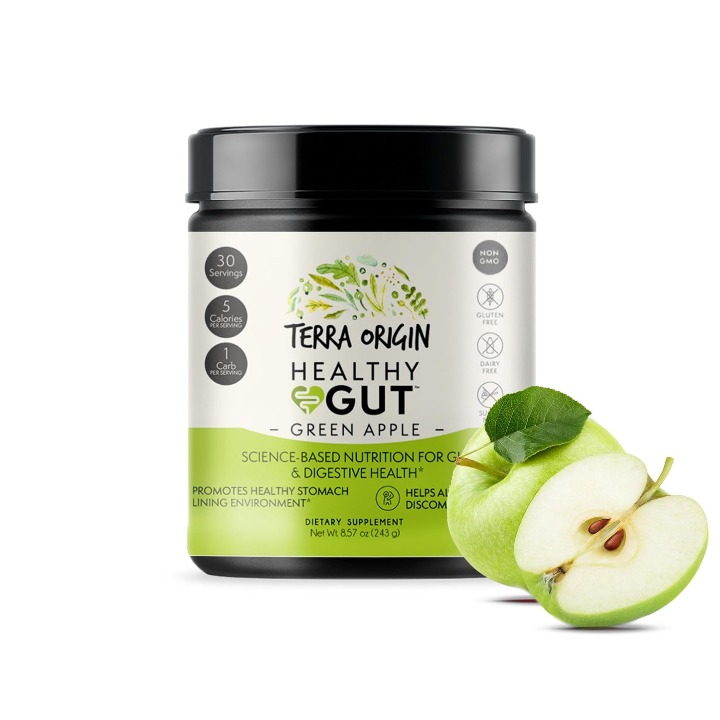 Healthy Gut Green Apple | 30-Servings with L-Glutamine, Zinc, Glucosamine, Slippery Elm Bark, Marshmallow Root and More! - dailyvitalstore