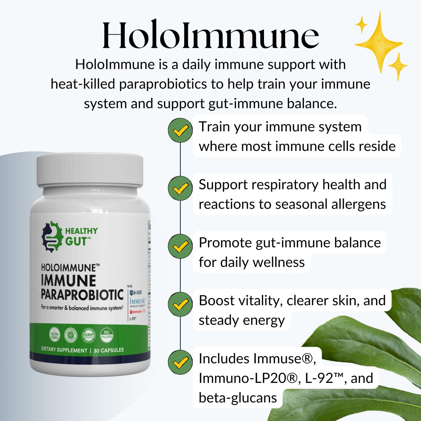 Healthy Gut HoloImmune | Paraprobiotic with Immuse Immune Support | 30 Servings - dailyvitalstore