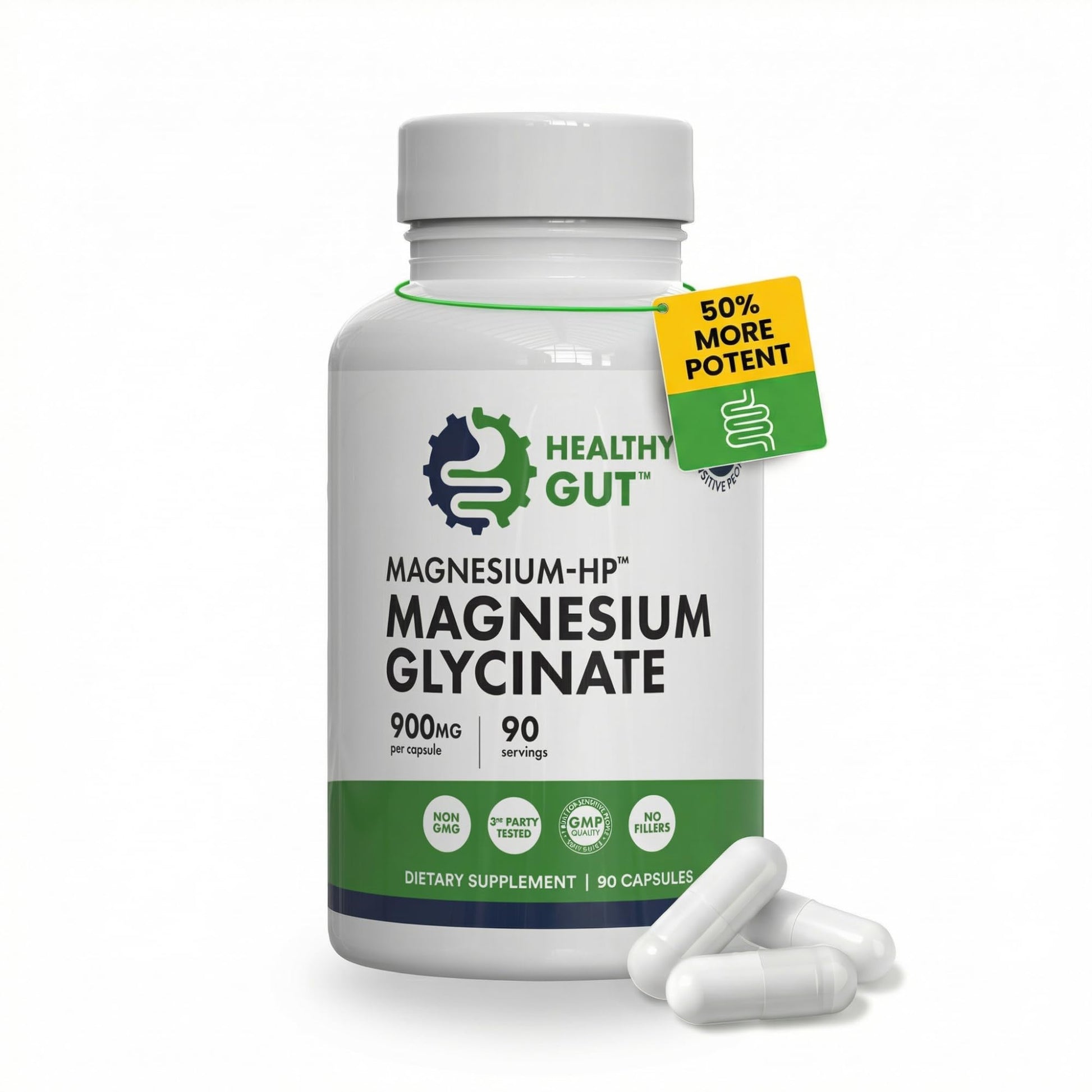 Healthy Gut Magnesium-HP | Ultra Pure Magnesium Glycinate Capsules with Zero Fillers | 180 mg Magnesium Glycinate | 90 Servings - dailyvitalstore