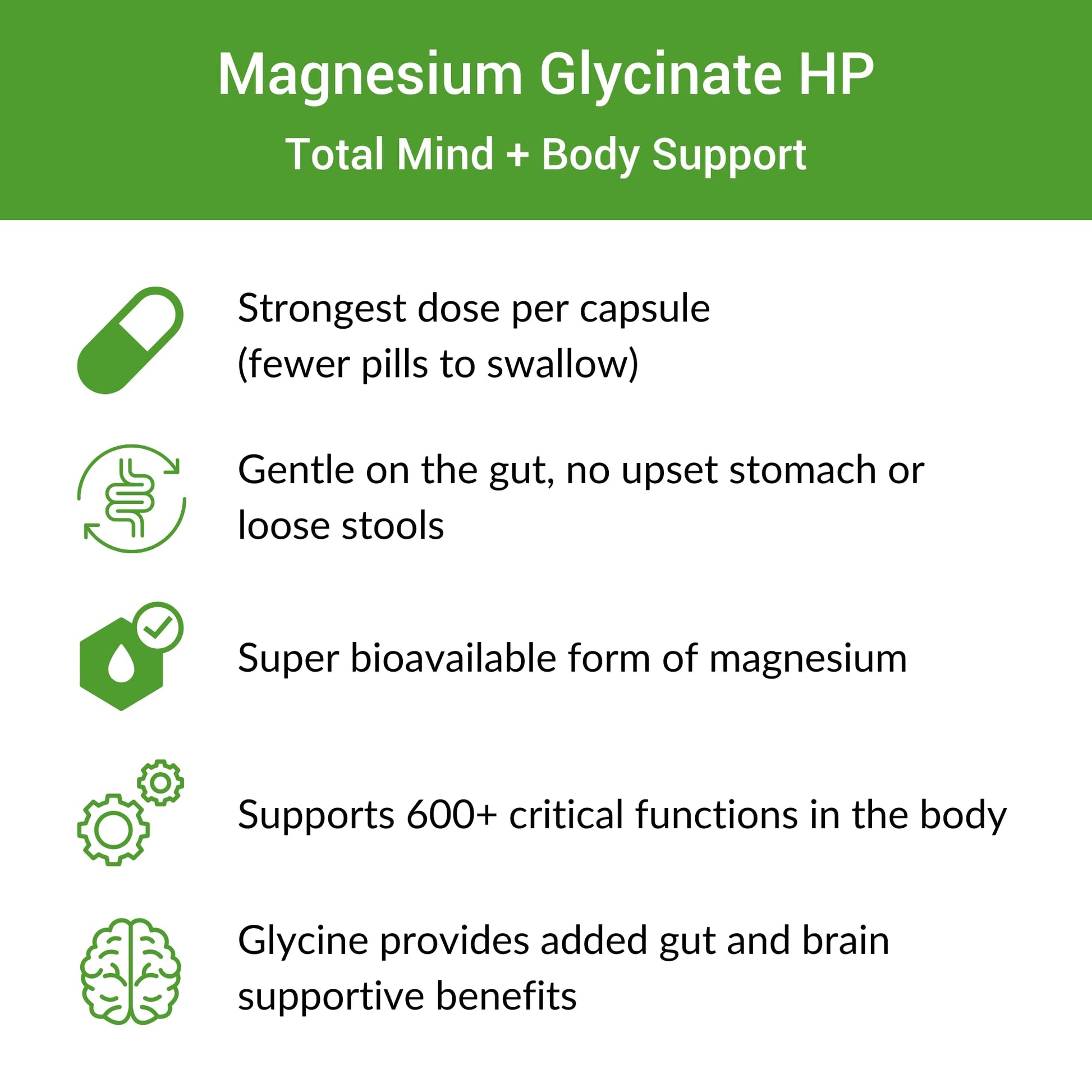 Healthy Gut Magnesium-HP | Ultra Pure Magnesium Glycinate Capsules with Zero Fillers | 180 mg Magnesium Glycinate | 90 Servings - dailyvitalstore