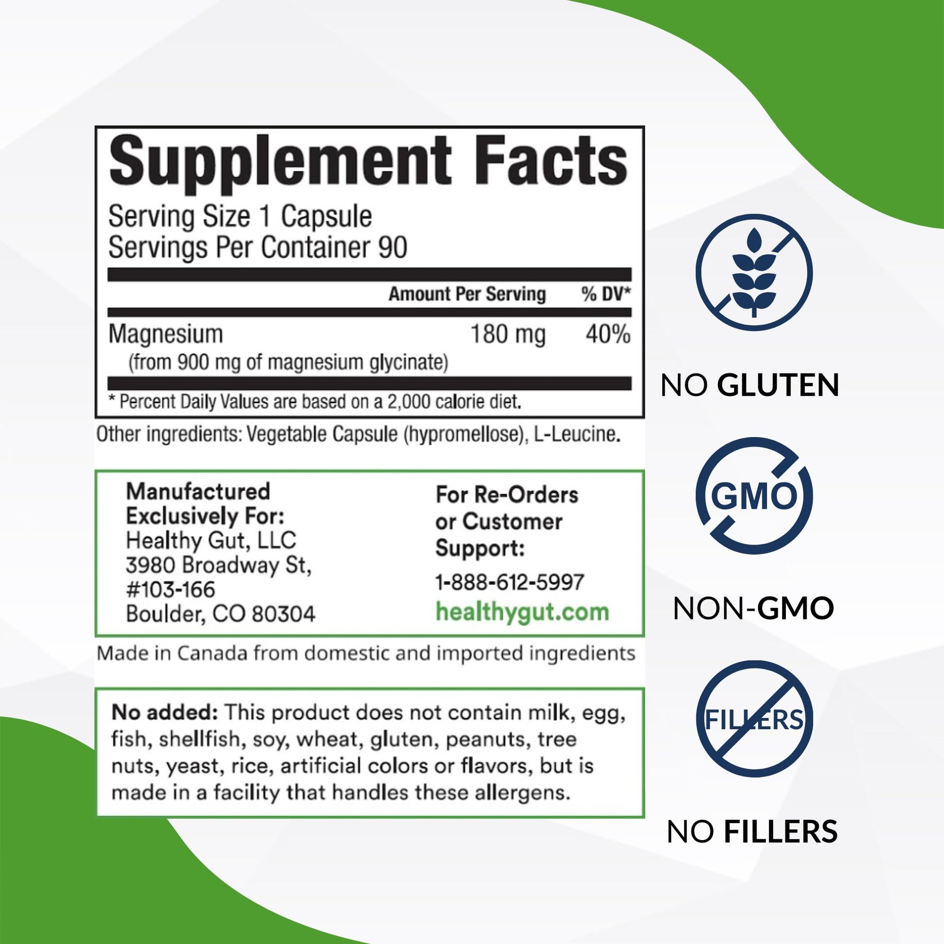 Healthy Gut Magnesium-HP | Ultra Pure Magnesium Glycinate Capsules with Zero Fillers | 180 mg Magnesium Glycinate | 90 Servings - dailyvitalstore