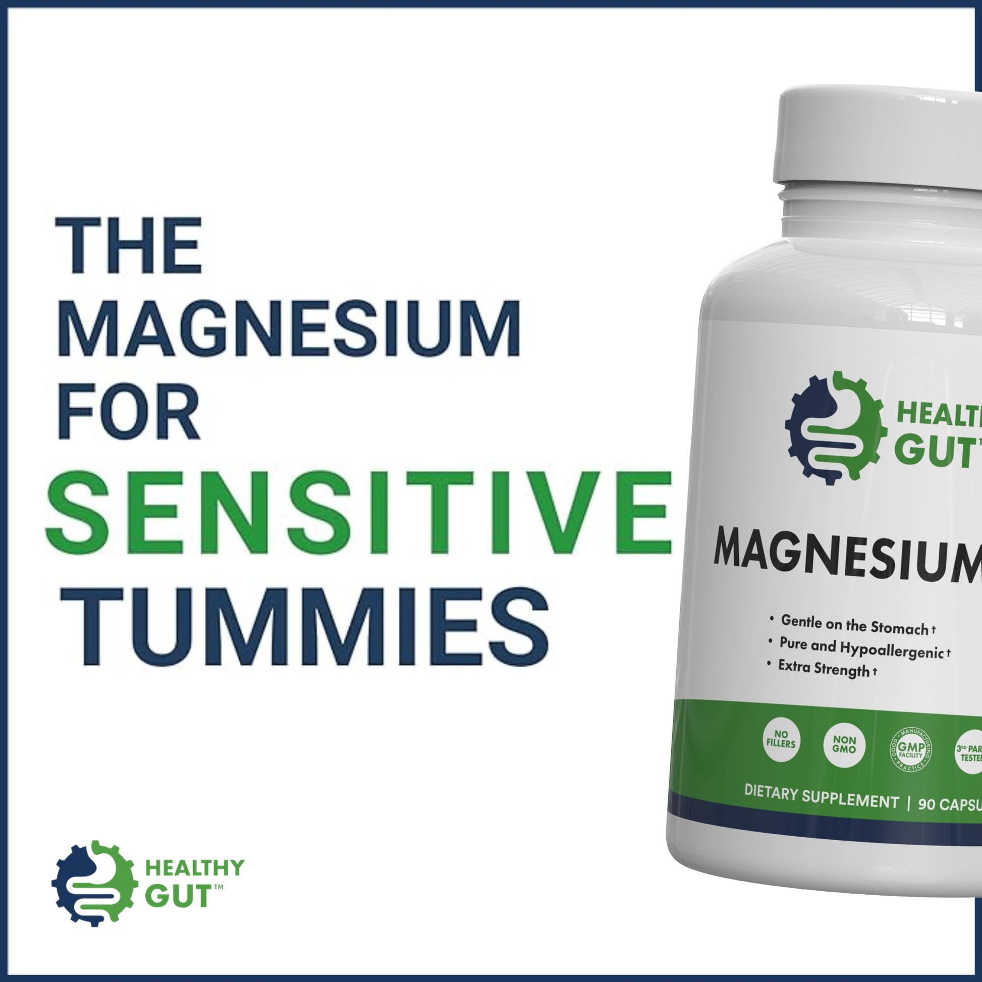 Healthy Gut Magnesium-HP | Ultra Pure Magnesium Glycinate Capsules with Zero Fillers | 180 mg Magnesium Glycinate | 90 Servings - dailyvitalstore