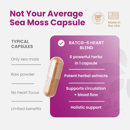 Healthy Herbs Wildcrafted Sea Moss Capsules | 1950mg BATCG-6 "Heart Complex Advanced Sea Moss Superblend | US-Made, Vegan, Non-GMO, Easy-Swallow (90 Capsules) - dailyvitalstore