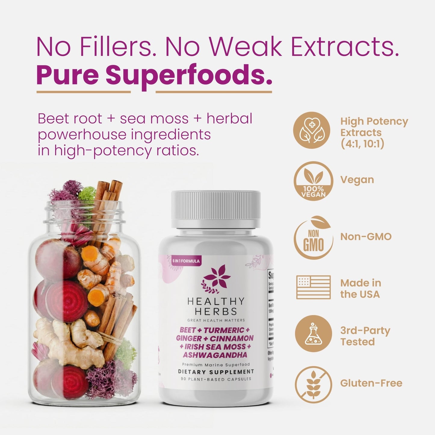 Healthy Herbs Wildcrafted Sea Moss Capsules | 1950mg BATCG-6 "Heart Complex Advanced Sea Moss Superblend | US-Made, Vegan, Non-GMO, Easy-Swallow (90 Capsules) - dailyvitalstore