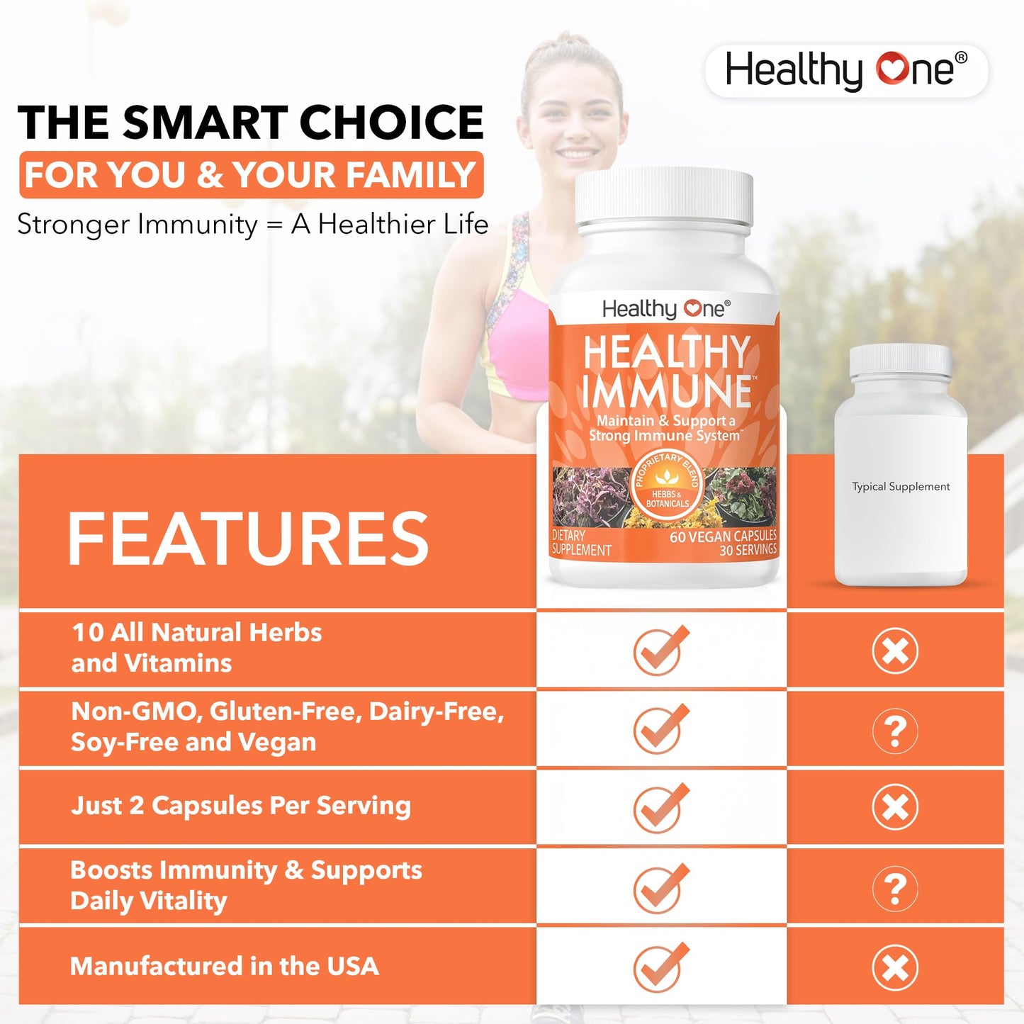 Healthy Immune - 10 in 1 Formula - Cold & Flu Virus - Sick & Illness - Covid - Elderberry - Echinacea - Vitamin C - Zinc - Garlic - Reishi - Andrographis - Astragulus - Antioxidants - Immunity - 120ct - dailyvitalstore