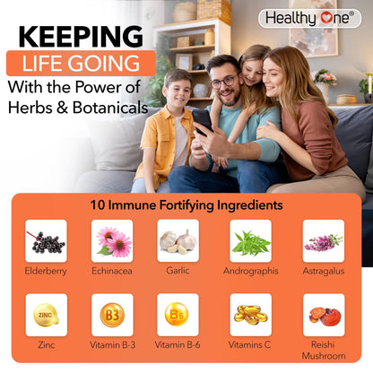 Healthy Immune - 10 in 1 Formula - Cold & Flu Virus - Sick & Illness - Covid - Elderberry - Echinacea - Vitamin C - Zinc - Garlic - Reishi - Andrographis - Astragulus - Antioxidants - Immunity - 120ct - dailyvitalstore