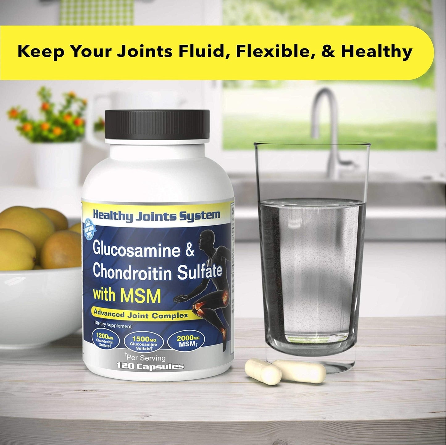Healthy Joints System Glucosamine Chondroitin MSM Supplement for Joint & Bone Health - 120 Capsules | Joint Support & Discomfort Relief for Back, Knees, Hands - dailyvitalstore
