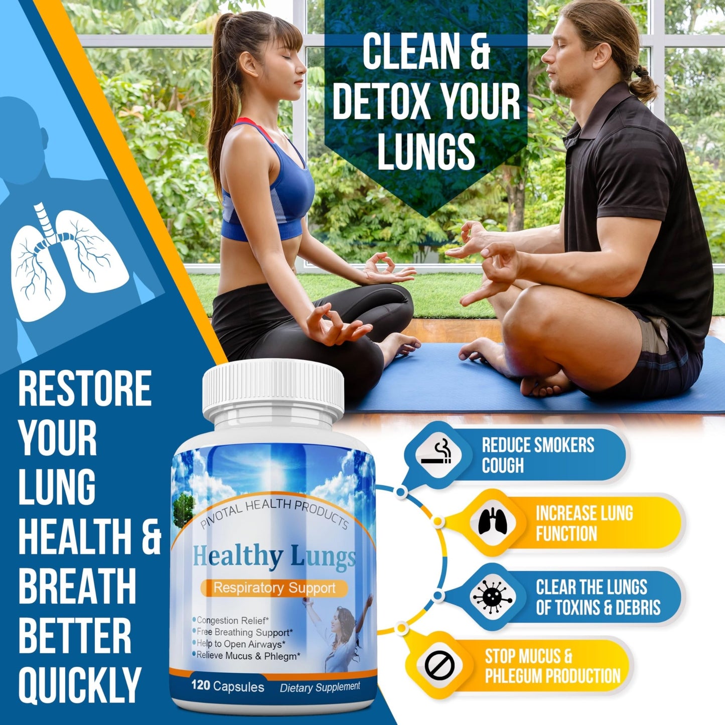 Healthy Lungs 120 Capsules - Improve Lung Function, Breathe Better, Stop Mucus, Phlegm and Allergies Quickly. Get Relief Fast with Healthy Lungs an All Natural Lung Health Supplement - dailyvitalstore
