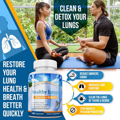 Healthy Lungs 120 Capsules - Improve Lung Function, Breathe Better, Stop Mucus, Phlegm and Allergies Quickly. Get Relief Fast with Healthy Lungs an All Natural Lung Health Supplement - dailyvitalstore