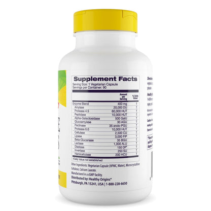 Healthy Origins Digestive Enzymes, 90 Veggie Capsules - Broad Spectrum, Multi-Enzyme Blend with Protease, Amylase & Lipase - Supports GI Comfort, - dailyvitalstore